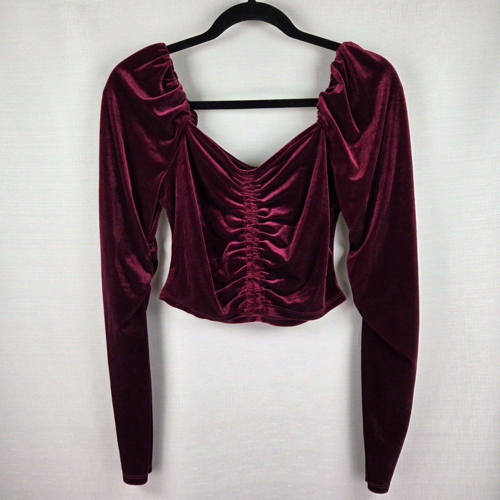 Mixed Threads‎ LA Velvet Crop Top Women's M Burgundy Whimsigoth Vamp Witchy Y2K